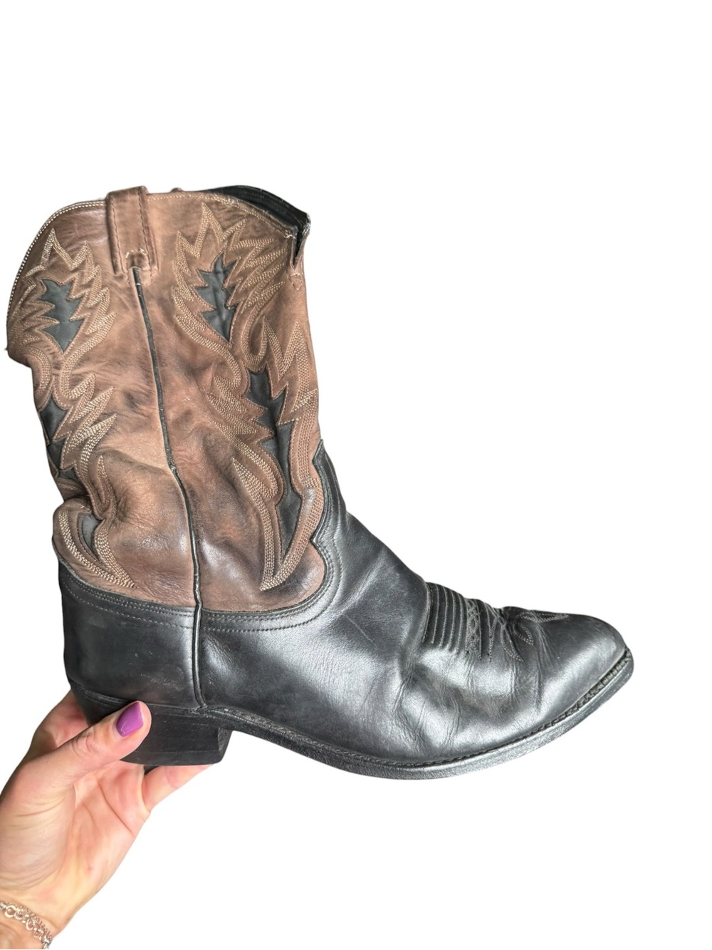 Dan Post Men’s 10.5 D Black Brown Leather Cowboy Western Boots Made USA